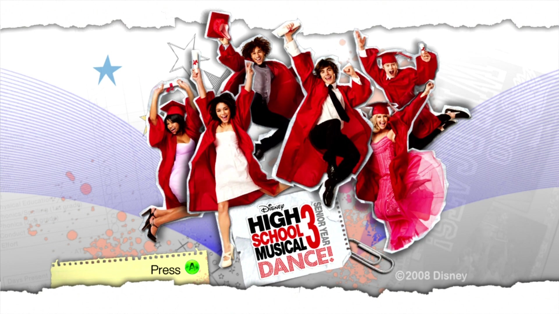 High School Musical 3: Senior Year Dance title screen for Xbox 360